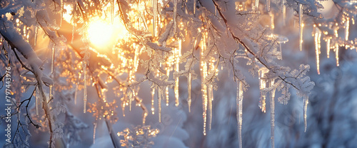 Crystalline icicles catch the morning light  a frosty mosaic of winter s delicate touch.
