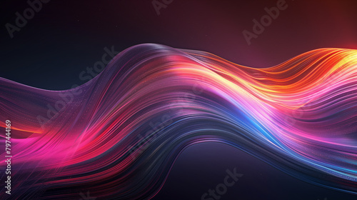 Abstract holographic waves in neon colors swirl dynamically in dark background. A Colorful Wave Background in purple Orange Style, Featuring Striking Contrast and Dynamic Hues of Orange and Blue