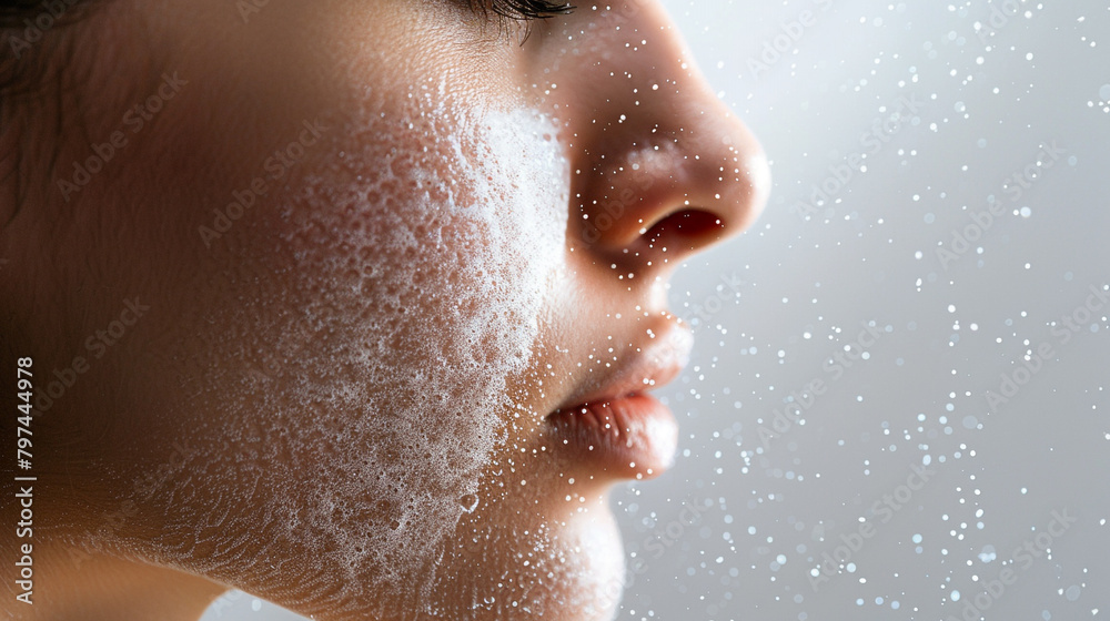 close up of a person in a shower