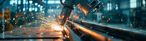 An industrial robot is welding metal. photo