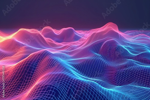Fluorescent Vector Tides: Abstract Neon Tidal Waves in 3D Artwork © Michael