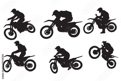 silhouette Motocross racing, motocross racer jumping on a motorcycle