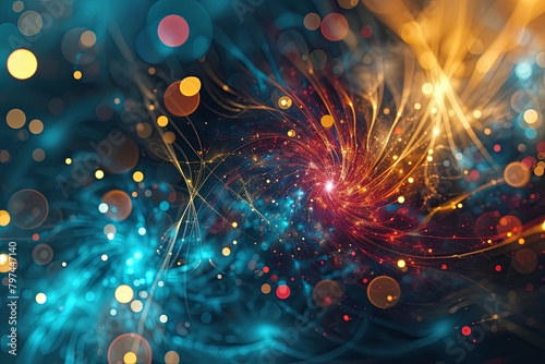 Glowing Quantum Threads: Dynamic Particle Swirls Symphony