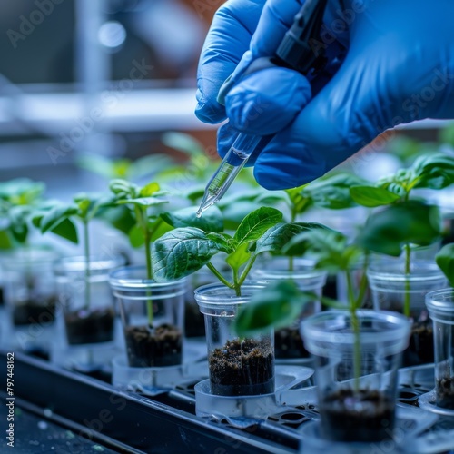 Laboratory technician cultivating plant seedlings