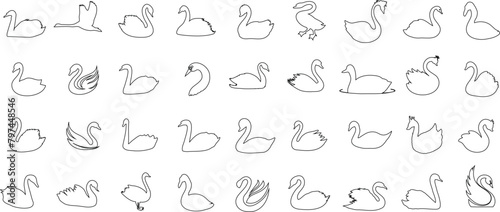 Swan line art  minimalist swan drawing vector illustrations  elegant swan vector design. Perfect for logos  creative projects  decorations. Collection of swans in various poses and styles