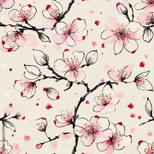 Cherry Blossom Seamless Pattern