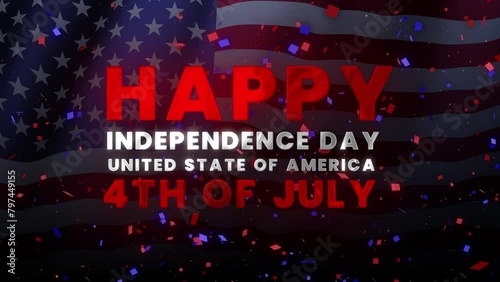 Happy independence day united state of america neon glow lettering text animation video. Fourth of july celebration text motion