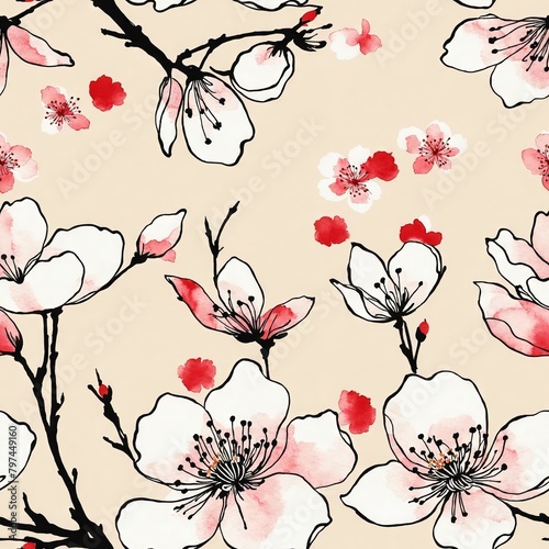 Cherry Blossom Seamless Pattern