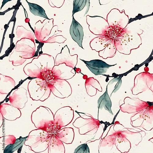 Cherry Blossom Seamless Pattern