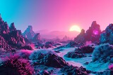 Neon Genesis Landscapes: Vibrant Neon Oasis in a Digital Desert