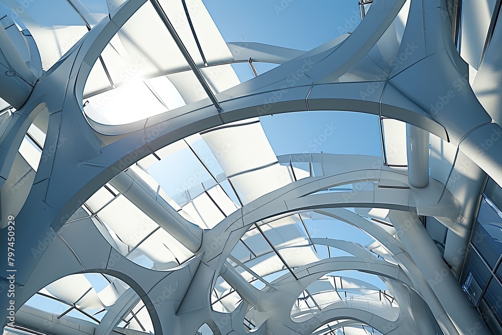 Fototapeta premium Cyber Ribbon Roofs: Virtual Light Ribbon Canopy Masterpiece