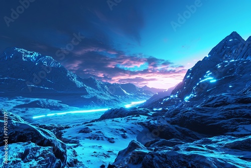 Virtual Neon Tundra: 3D Cold Lightscape Masterpiece
