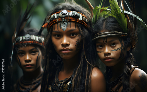 Portrait of a Mentawai Tribe people in jungle photo