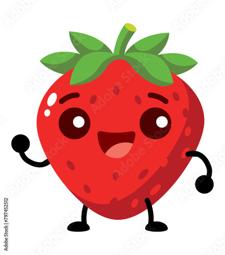 Cute happy strawberry fruit cartoon character illustration © charactoon