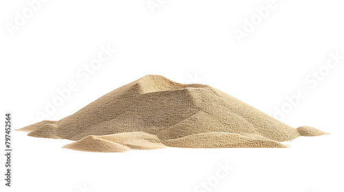 Desert sand pile, dune isolated on white, with clipping path, side view