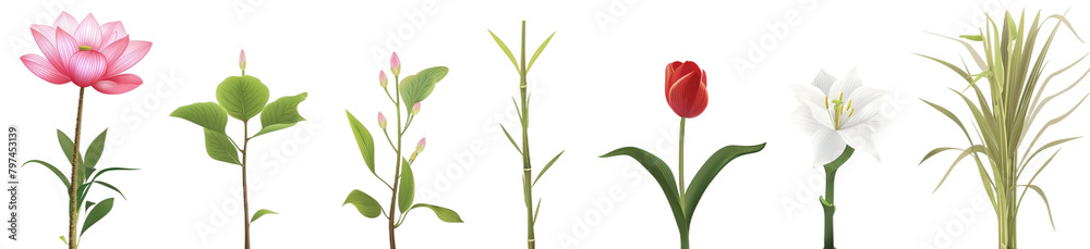 Different flowers growing from the ground isolated transparent background PNG Different flowers growing from the ground isolated transparent background PNG