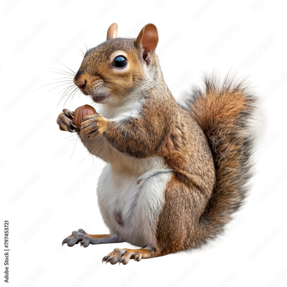 Obraz premium A cute squirrel standing on its hind legs isolated transparent background PNG