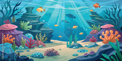 seabed with rocks and sand fish