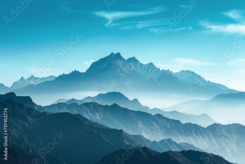 Panoramic View of a Mountain Range Under a Clear Blue Sky - Nature Scenery, Outdoor Adventure, Travel Destinations