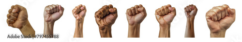 Diverse fists raised in solidarity cut out png on transparent background