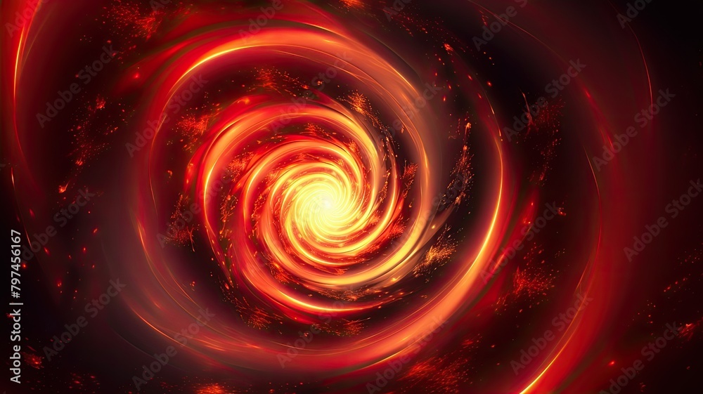 Vibrant spiral galaxy illustration with golden and red hues, ideal for cosmic-themed designs