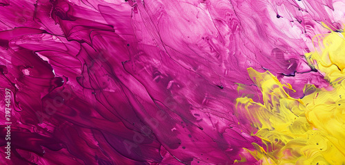 Textured oil paints mix magenta and yellow in a striking abstract pattern.
