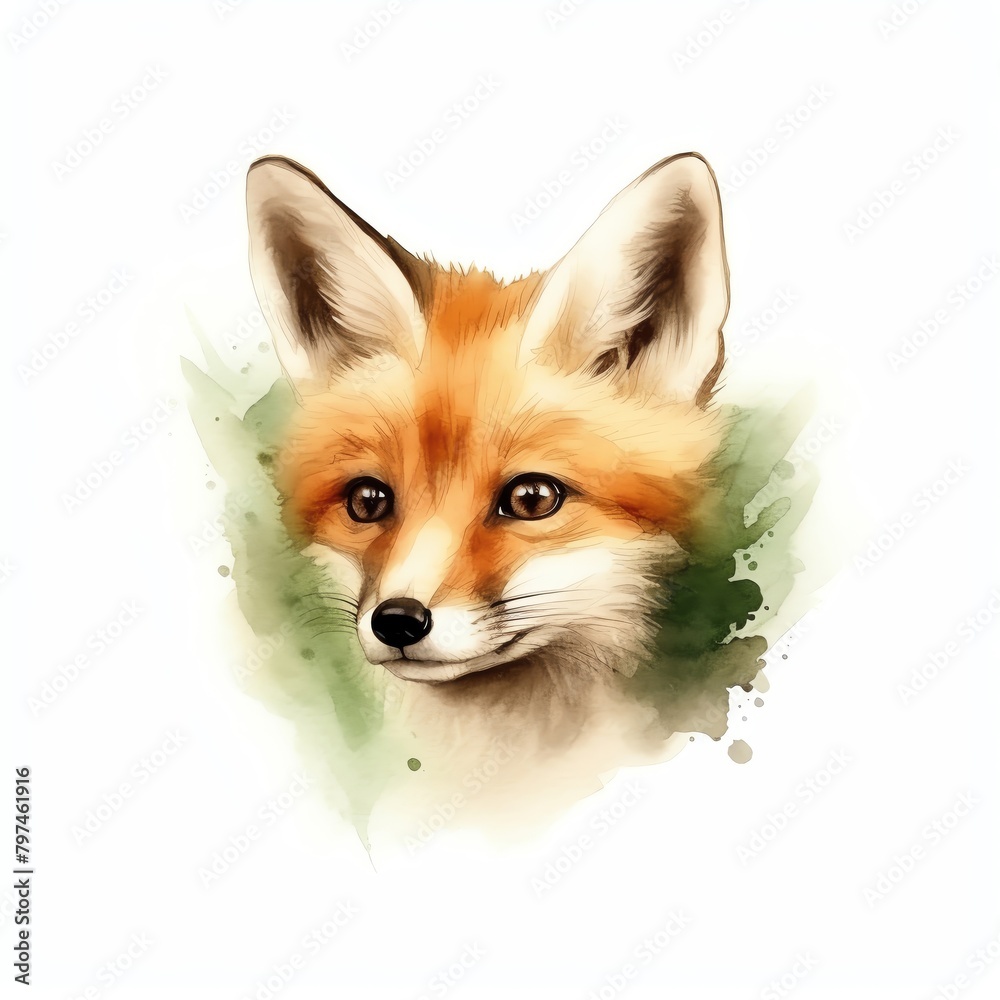 fox, clever fox.cartoon drawing, water color style, fox, clever fox.cartoon drawing, water color style,