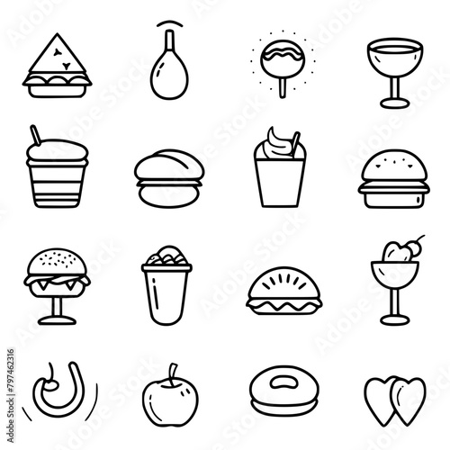 Food icon, menu icon, restaurant icon, dinner icon, kitchen icon, silhouette icon, banquet icon, bar icon, catering icon, fish icon, hamburger icon, food, cake, icon, vector, coffee, set, illustration