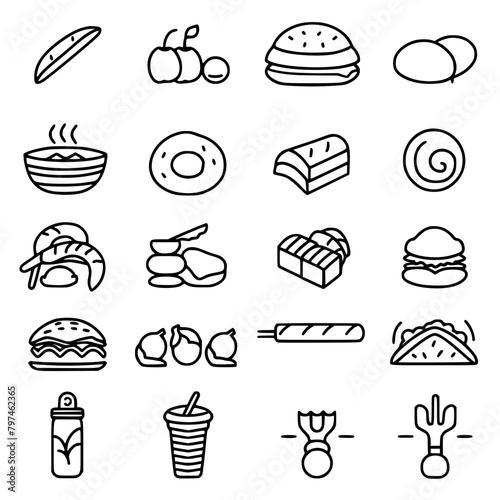Food icon, menu icon, restaurant icon, dinner icon, kitchen icon, silhouette icon, banquet icon, bar icon, catering icon, fish icon, hamburger icon, food, cake, icon, vector, coffee, set, illustration
