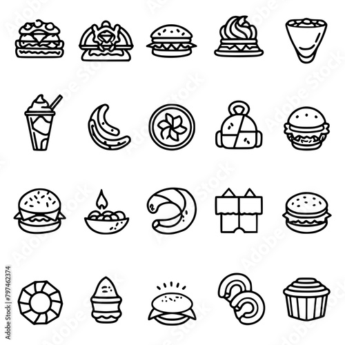 Food icon, menu icon, restaurant icon, dinner icon, kitchen icon, silhouette icon, banquet icon, bar icon, catering icon, fish icon, hamburger icon, food, cake, icon, vector, coffee, set, illustration