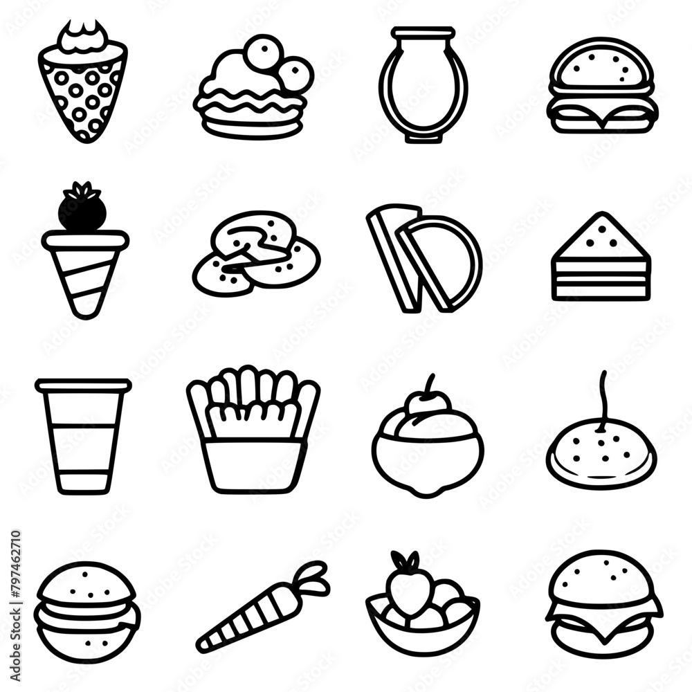 Food icon, menu icon, restaurant icon, dinner icon, kitchen icon, silhouette icon, banquet icon, bar icon, catering icon, fish icon, hamburger icon, food, cake, icon, vector, coffee, set, illustration Food icon, menu icon, restaurant icon, dinner icon, kitchen icon, silhouette icon, banquet icon, bar icon, catering icon, fish icon, hamburger icon, food, cake, icon, vector, coffee, set, illustration