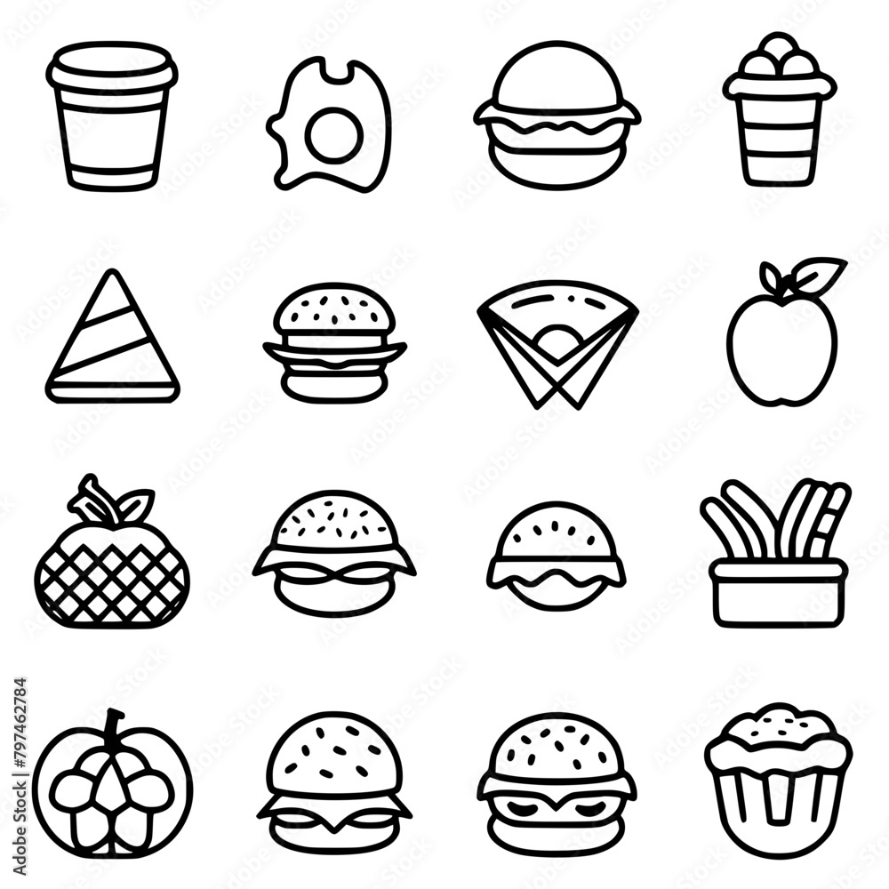 Food icon, menu icon, restaurant icon, dinner icon, kitchen icon, silhouette icon, banquet icon, bar icon, catering icon, fish icon, hamburger icon, food, cake, icon, vector, coffee, set, illustration Food icon, menu icon, restaurant icon, dinner icon, kitchen icon, silhouette icon, banquet icon, bar icon, catering icon, fish icon, hamburger icon, food, cake, icon, vector, coffee, set, illustration