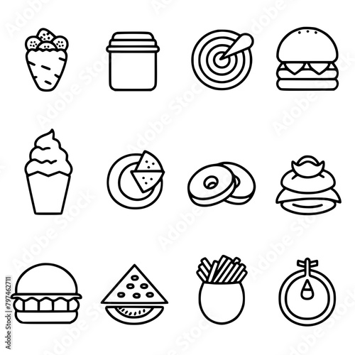 Food icon, menu icon, restaurant icon, dinner icon, kitchen icon, silhouette icon, banquet icon, bar icon, catering icon, fish icon, hamburger icon, food, cake, icon, vector, coffee, set, illustration