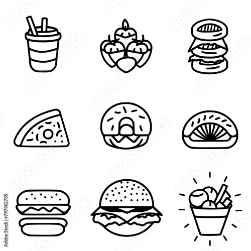 Food icon, menu icon, restaurant icon, dinner icon, kitchen icon, silhouette icon, banquet icon, bar icon, catering icon, fish icon, hamburger icon, food, cake, icon, vector, coffee, set, illustration