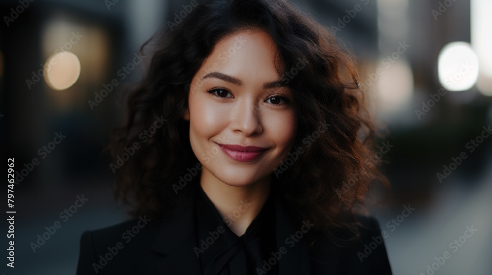 a woman with dark hair wearing a black suit a woman with dark hair wearing a black suit