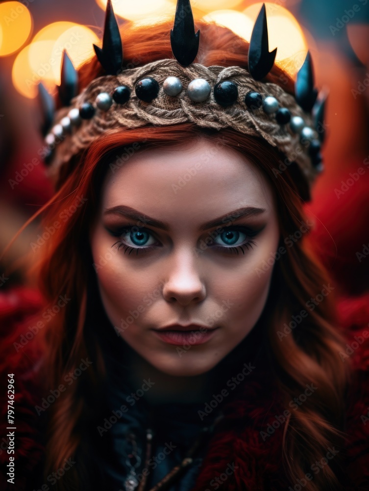 a woman with red hair wearing a crown a woman with red hair wearing a crown