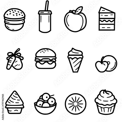 Food icon, menu icon, restaurant icon, dinner icon, kitchen icon, silhouette icon, banquet icon, bar icon, catering icon, fish icon, hamburger icon, food, cake, icon, vector, coffee, set, illustration