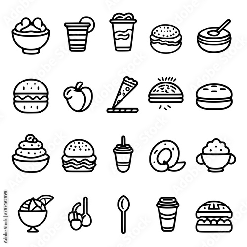 Food icon, menu icon, restaurant icon, dinner icon, kitchen icon, silhouette icon, banquet icon, bar icon, catering icon, fish icon, hamburger icon, food, cake, icon, vector, coffee, set, illustration