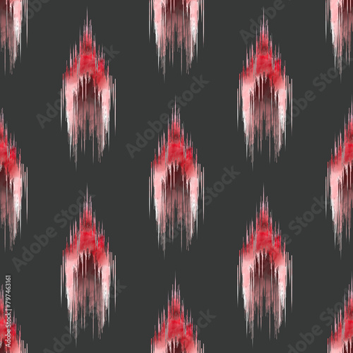 Fotografia A digital tribal pattern with a repetitive geometric design in earthy red, black, and turquoise, invoking a handmade tapestry