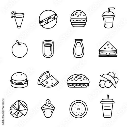 Food icon, menu icon, restaurant icon, dinner icon, kitchen icon, silhouette icon, banquet icon, bar icon, catering icon, fish icon, hamburger icon, food, cake, icon, vector, coffee, set, illustration