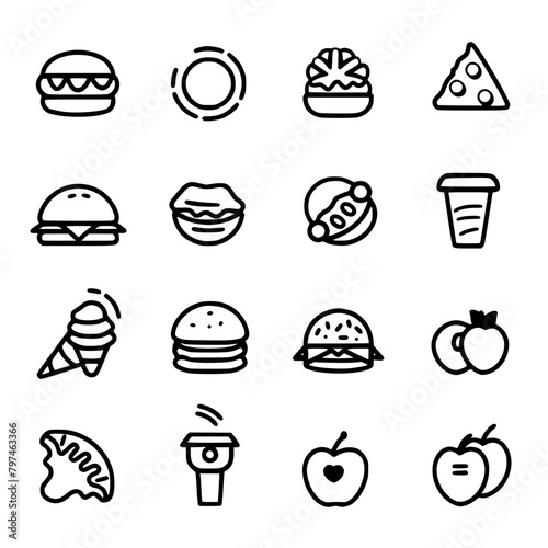 Food icon, menu icon, restaurant icon, dinner icon, kitchen icon, silhouette icon, banquet icon, bar icon, catering icon, fish icon, hamburger icon, food, cake, icon, vector, coffee, set, illustration