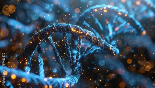 Futuristic DNA and AI Convergence - Medical Healthcare and Genetic Research，Medical staff, DNA strands, healthcare, artificial intelligence. DNA double helix, interweaving of digital AI elements, AI