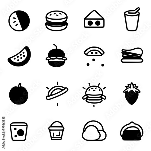 Food icon, menu icon, restaurant icon, dinner icon, kitchen icon, silhouette icon, banquet icon, bar icon, catering icon, fish icon, hamburger icon, food, cake, icon, vector, coffee, set, illustration