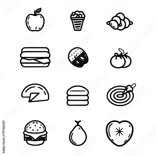 Food icon, menu icon, restaurant icon, dinner icon, kitchen icon, silhouette icon, banquet icon, bar icon, catering icon, fish icon, hamburger icon, food, cake, icon, vector, coffee, set, illustration