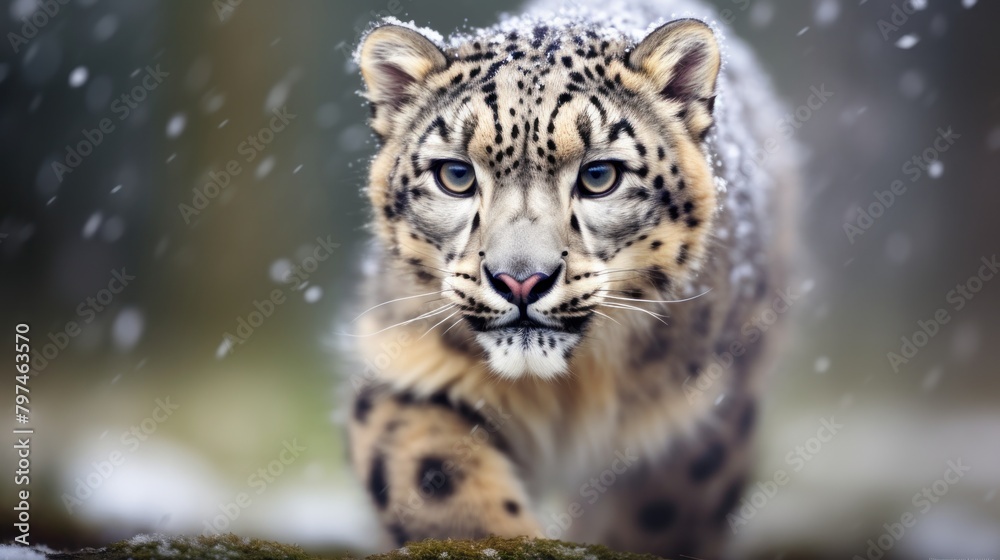 Fototapeta premium a leopard with snow on it