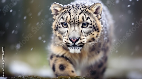 a leopard with snow on it