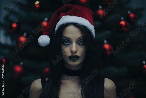 a woman wearing a santa hat