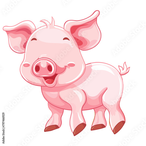 playful pink pig stands on its hind legs