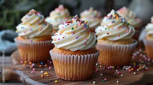 Marvel at the delicate intricacies of a perfectly frosted cupcake, where swirls of buttercream and sprinkles of sugar create a feast for the eyes as well as the palate.