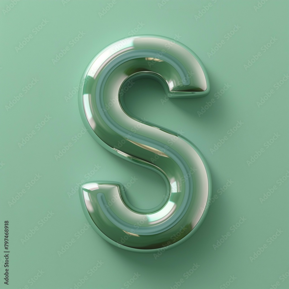 3d letter "S" on green background - obrazy, fototapety, plakaty 